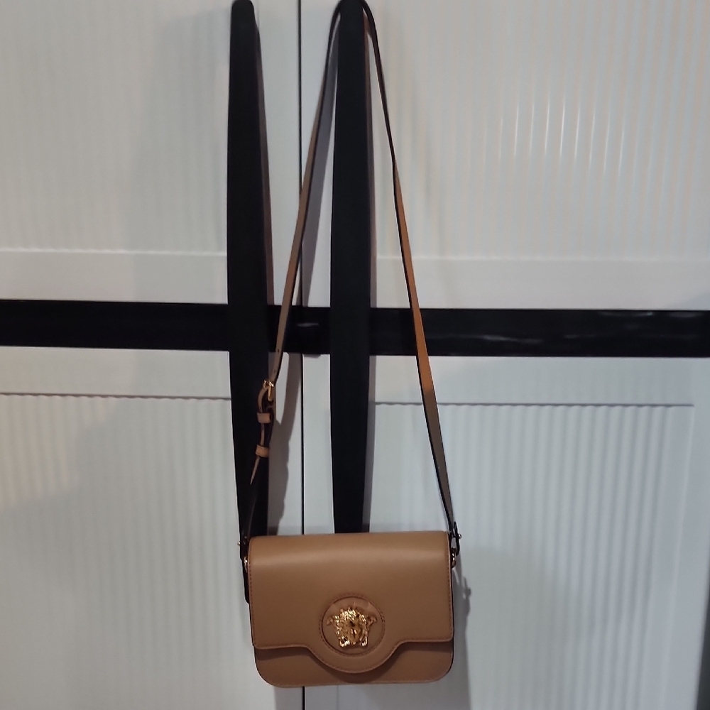 Versace Tan Crossbody Bag with Gold Clasp